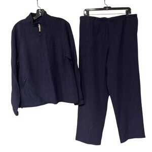 Orvis Navy Blue Textured Two-Piece Pant Suit Jacket Blazer Large